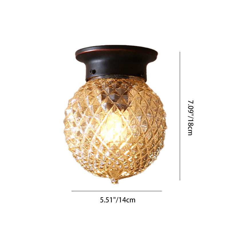 Plafonnier semi-encastré 1 lumière en verre et fer traditionnel vintage pour salon 