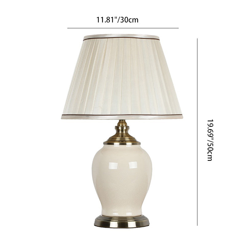 Zeitgenössische Nordische Trommel Keramik Eisen Stoff 1-Licht Tischlampe für Wohnzimmer 
