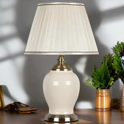 Contemporary Nordic Drum Ceramic Iron Fabric 1-Light Table Lamp For Living Room