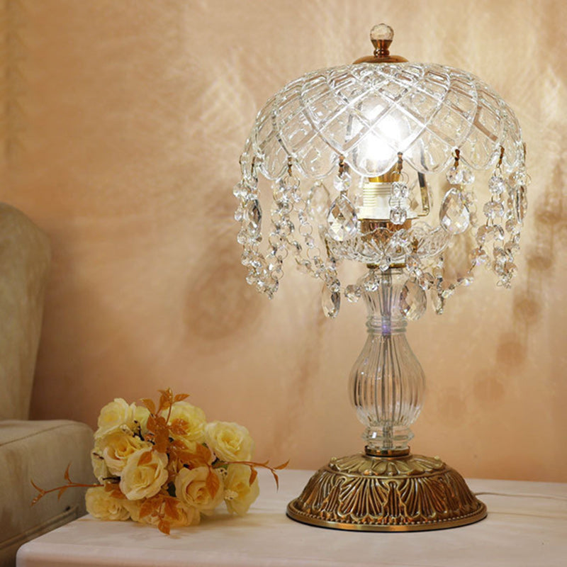 Traditional French Teardrop Copper Glass 1-Light Table Lamp For Living Room