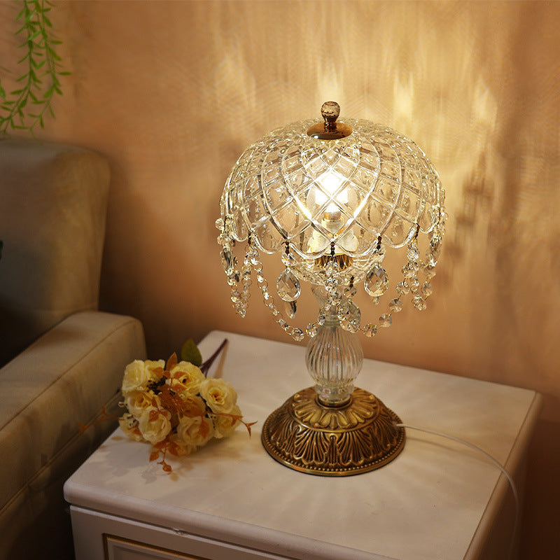 Traditional French Teardrop Copper Glass 1-Light Table Lamp For Living Room