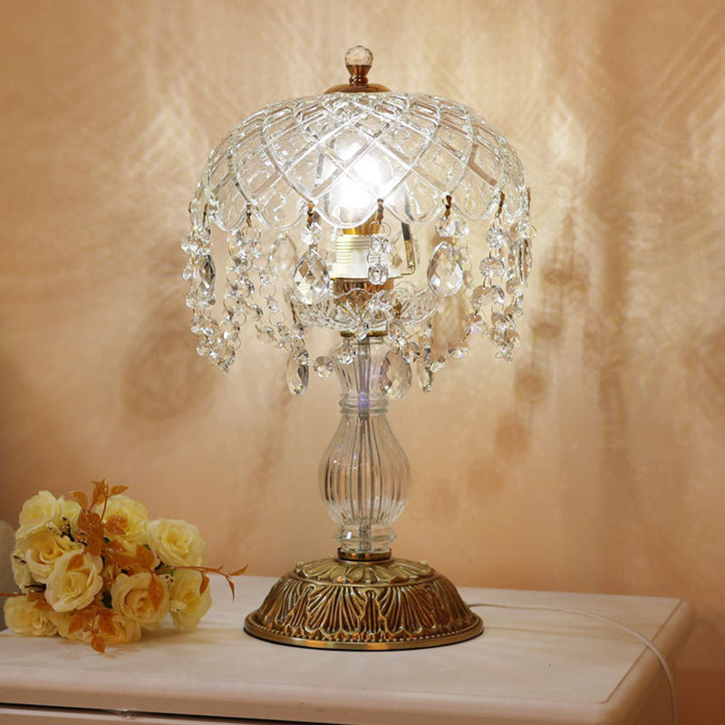 Traditional French Teardrop Copper Glass 1-Light Table Lamp For Living Room