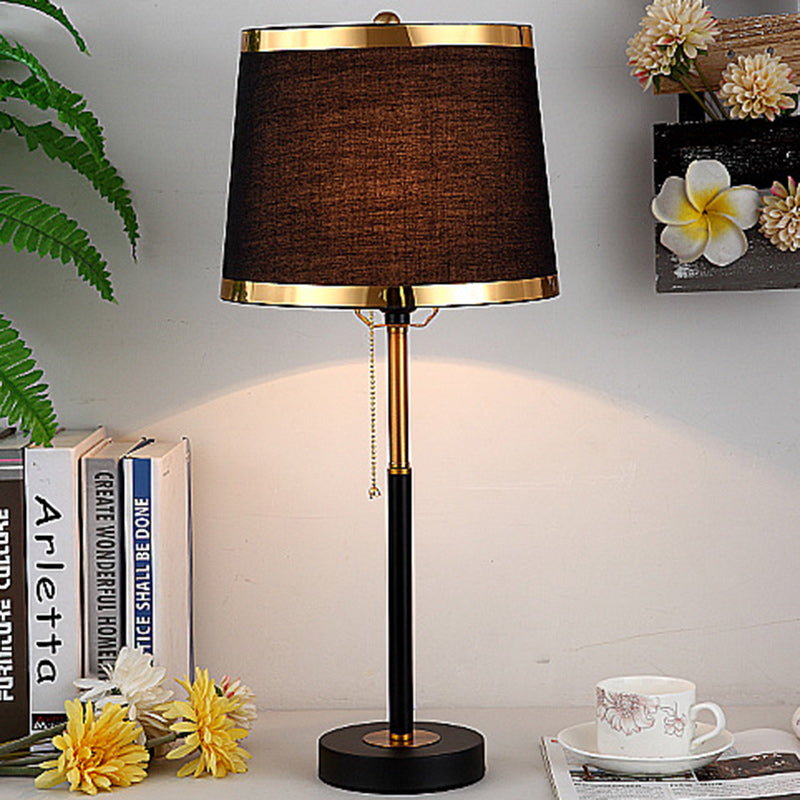 Contemporary Scandinavian Drum Iron Fabric 1-Light Table Lamp For Living Room