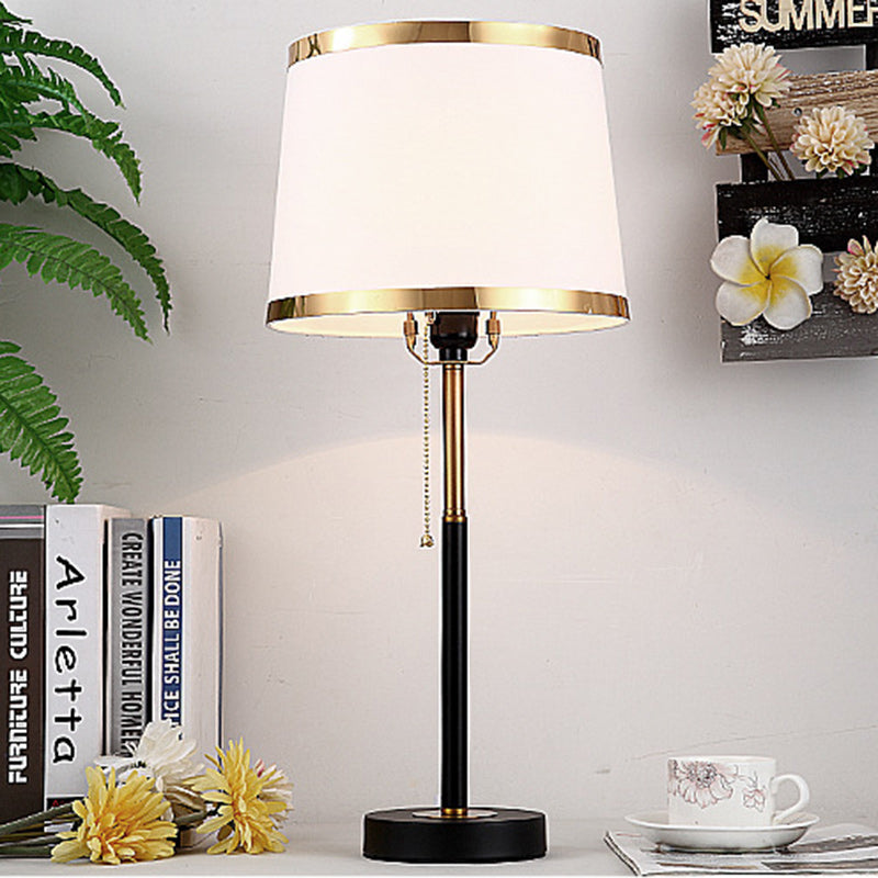 Contemporary Scandinavian Drum Iron Fabric 1-Light Table Lamp For Living Room