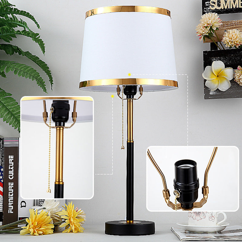 Contemporary Scandinavian Drum Iron Fabric 1-Light Table Lamp For Living Room