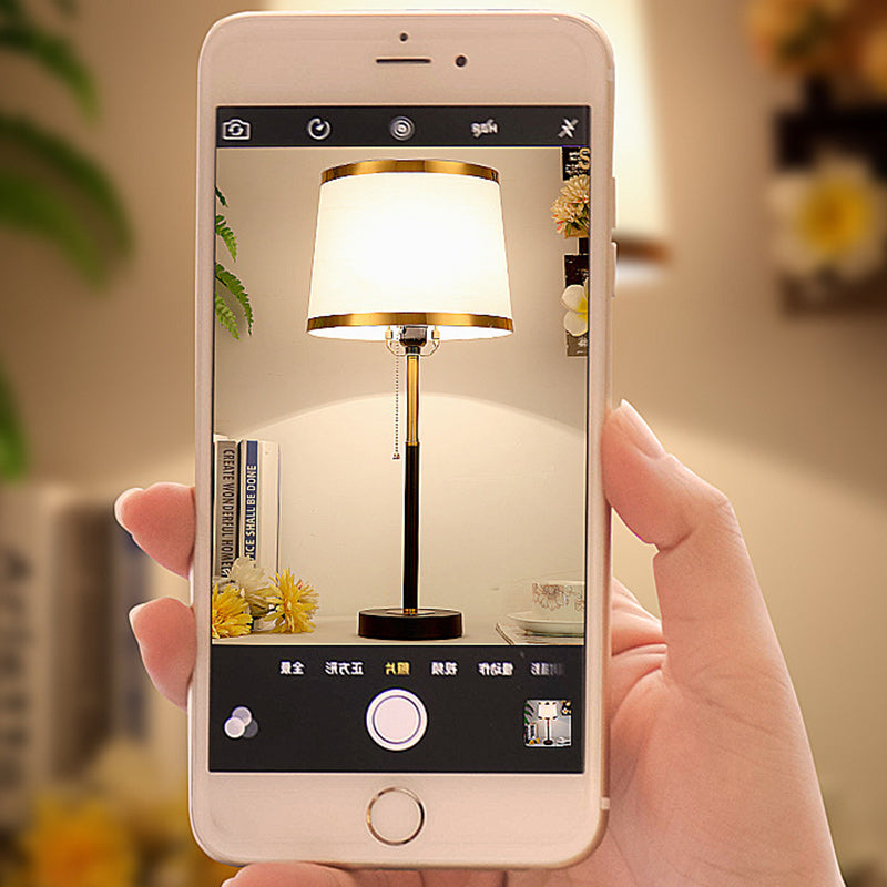 Contemporary Scandinavian Drum Iron Fabric 1-Light Table Lamp For Living Room