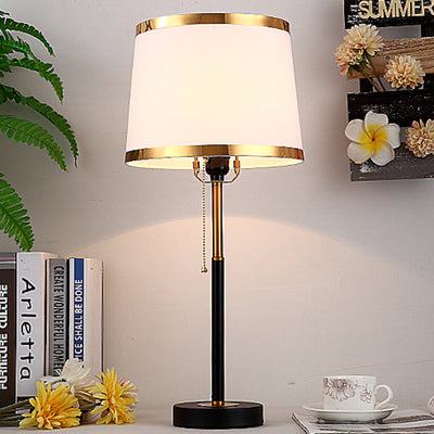 Contemporary Scandinavian Drum Iron Fabric 1-Light Table Lamp For Living Room
