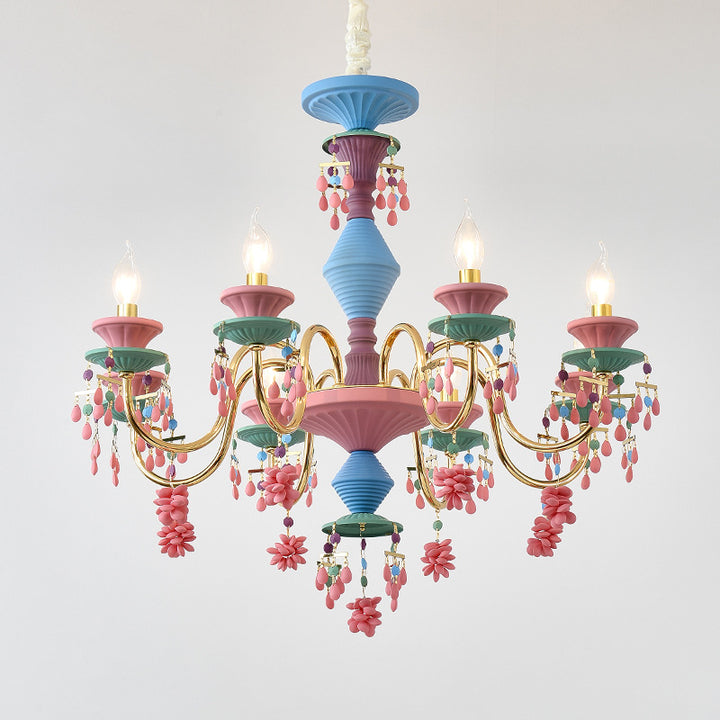 Chandelier traditionnel français en fer avec cristaux et 8 lumières pour enfants pour le salon 