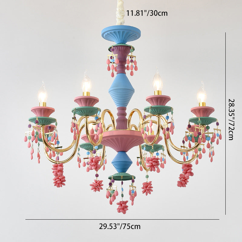 Chandelier traditionnel français en fer avec cristaux et 8 lumières pour enfants pour le salon 