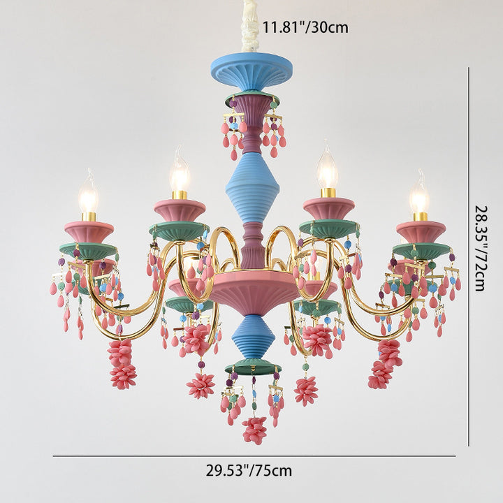 Tradicional candelabro francés de hierro con cristales y 8 luces para niños para sala de estar 