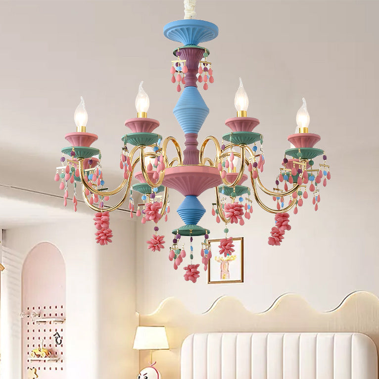 Chandelier traditionnel français en fer avec cristaux et 8 lumières pour enfants pour le salon 