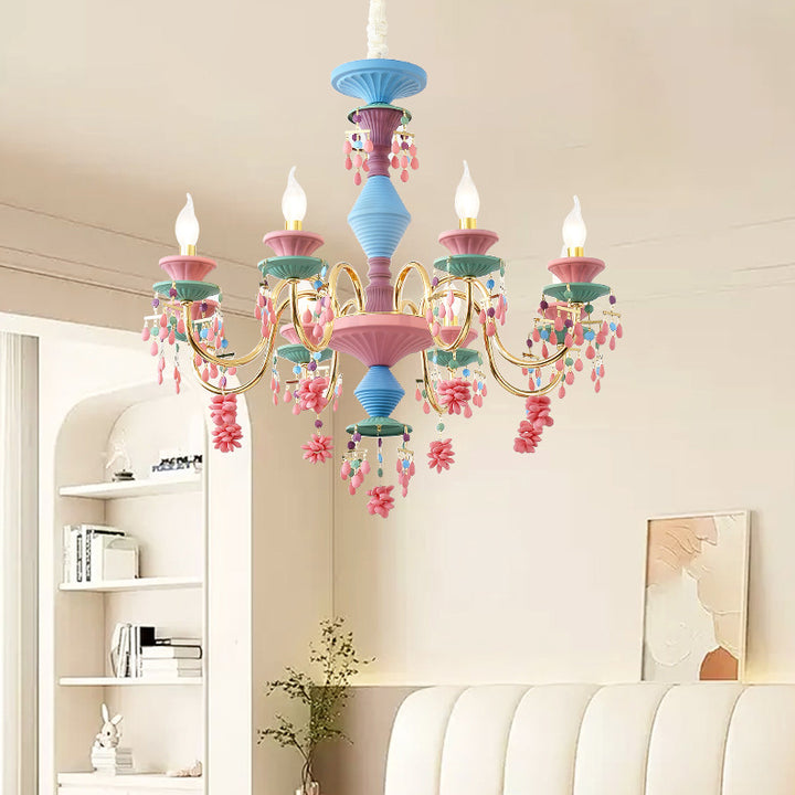 Chandelier traditionnel français en fer avec cristaux et 8 lumières pour enfants pour le salon 
