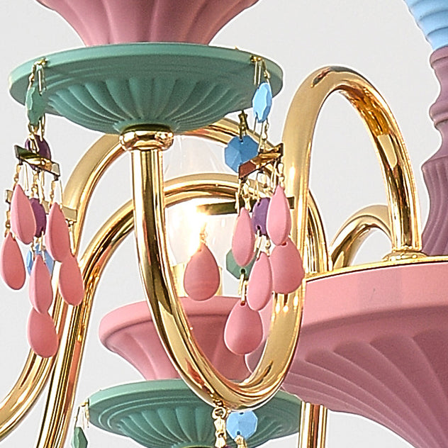 Chandelier traditionnel français en fer avec cristaux et 8 lumières pour enfants pour le salon 