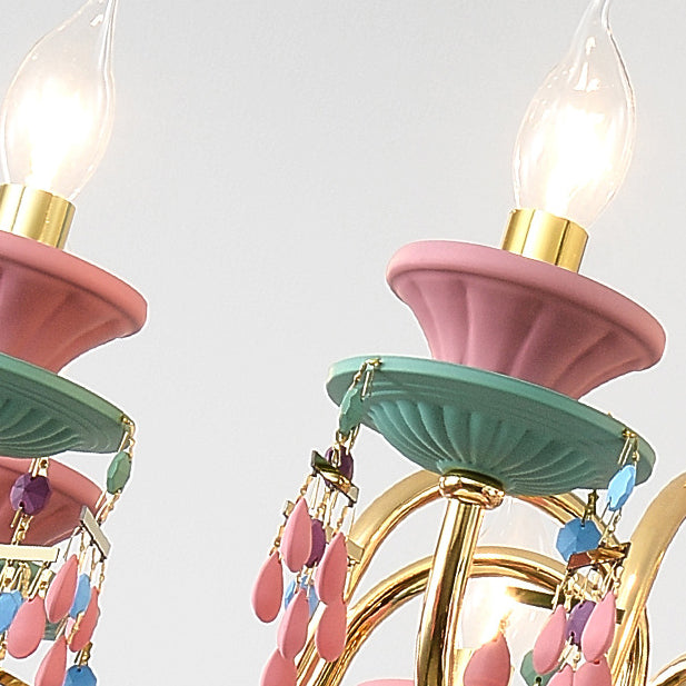 Chandelier traditionnel français en fer avec cristaux et 8 lumières pour enfants pour le salon 