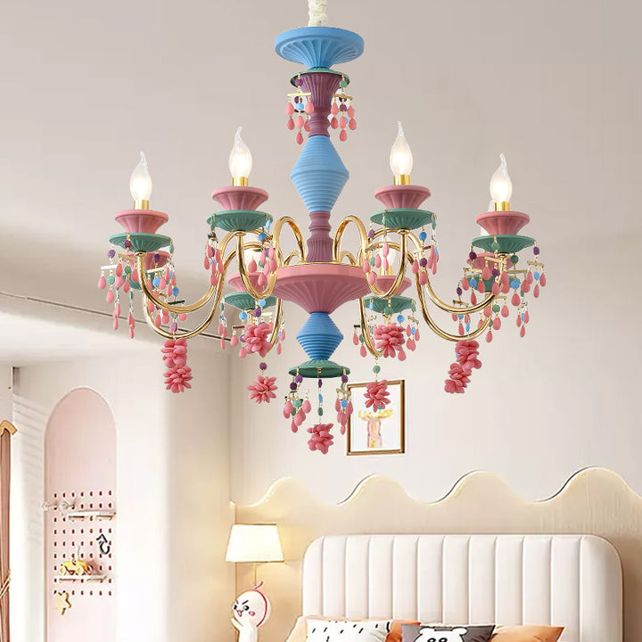 Tradicional candelabro francés de hierro con cristales y 8 luces para niños para sala de estar 