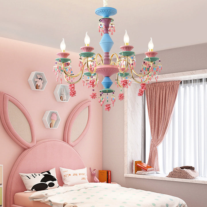 Tradicional candelabro francés de hierro con cristales y 8 luces para niños para sala de estar 