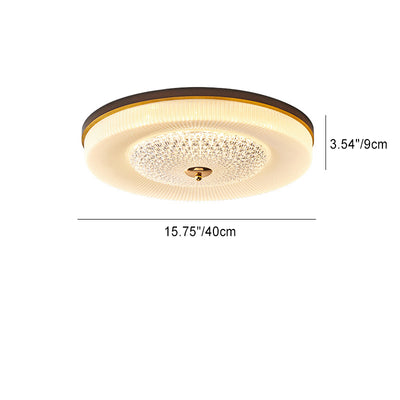 Traditional Vintage Round Wood Acrylic LED Flush Mount Ceiling Light For Living Room