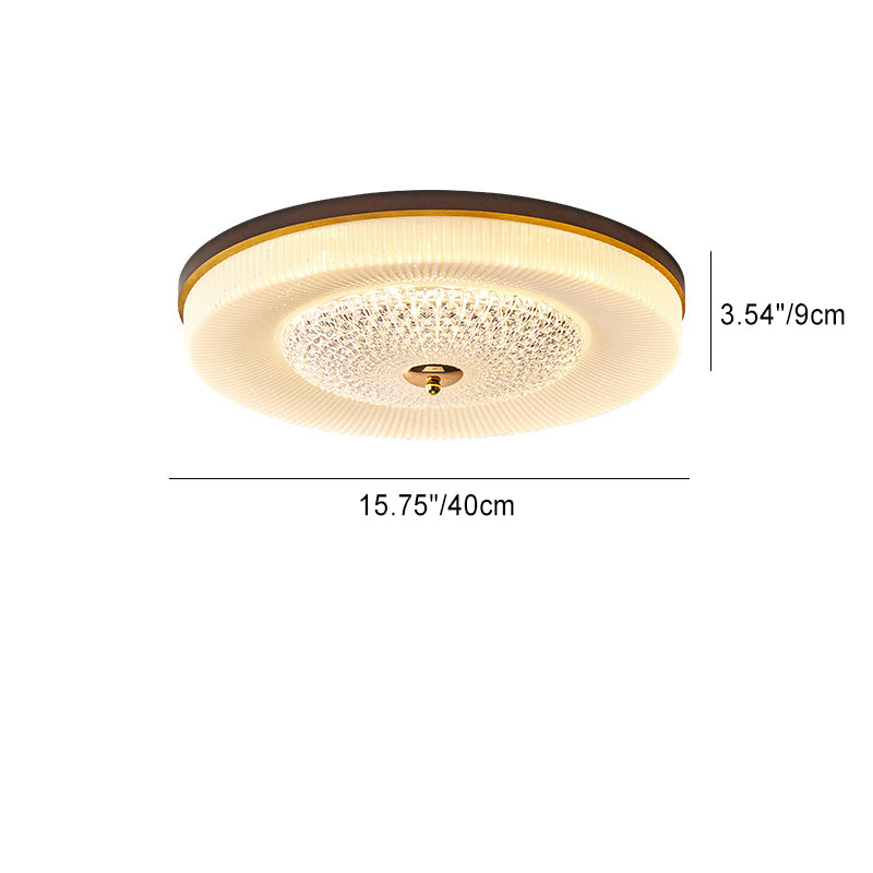 Traditional Vintage Round Wood Acrylic LED Flush Mount Ceiling Light For Living Room