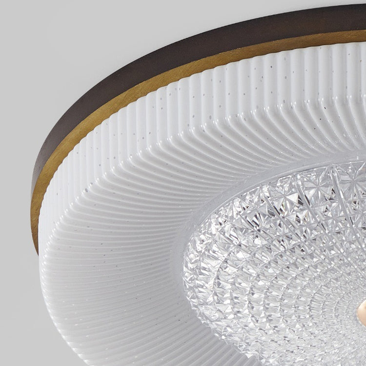 Traditional Vintage Round Wood Acrylic LED Flush Mount Ceiling Light For Living Room
