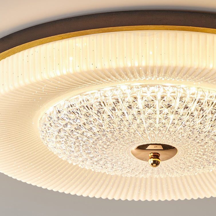 Traditional Vintage Round Wood Acrylic LED Flush Mount Ceiling Light For Living Room