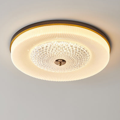 Traditional Vintage Round Wood Acrylic LED Flush Mount Ceiling Light For Living Room