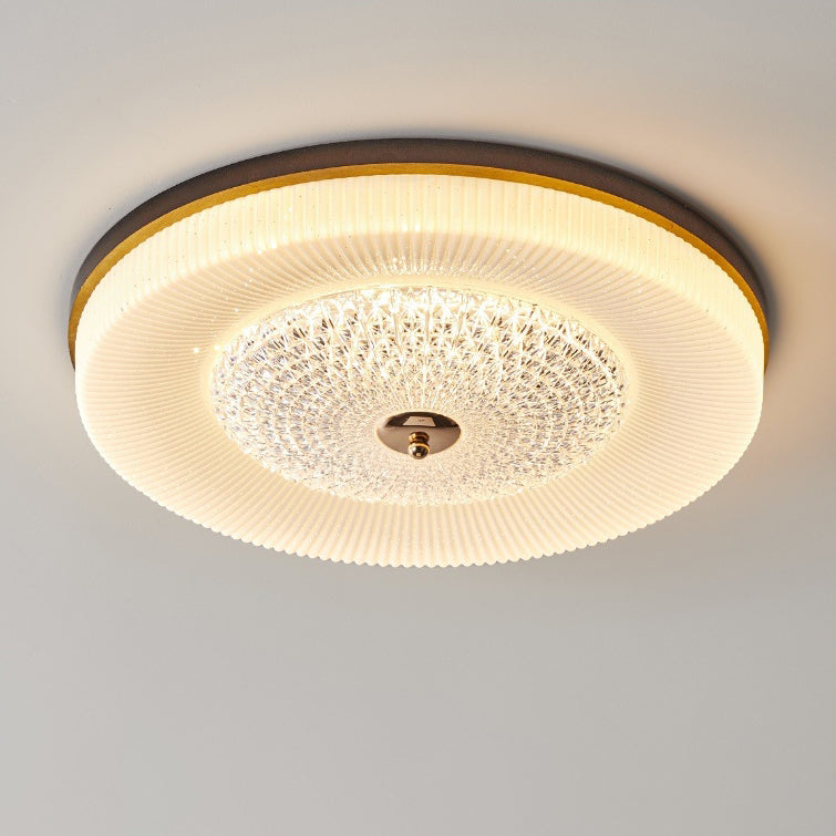 Traditional Vintage Round Wood Acrylic LED Flush Mount Ceiling Light For Living Room