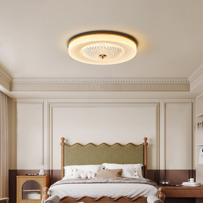 Traditional Vintage Round Wood Acrylic LED Flush Mount Ceiling Light For Living Room
