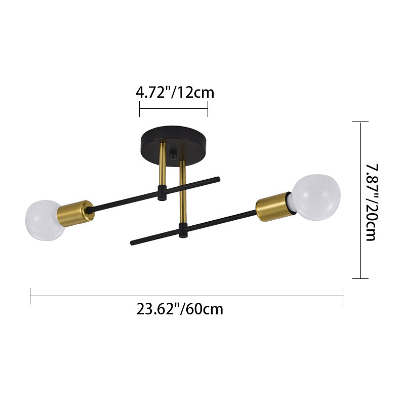 Contemporary Nordic Column Iron Glass 2-Light Semi-Flush Mount Ceiling Light For Living Room
