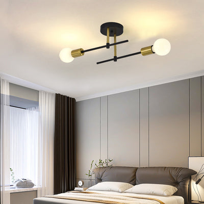 Contemporary Nordic Column Iron Glass 2-Light Semi-Flush Mount Ceiling Light For Living Room