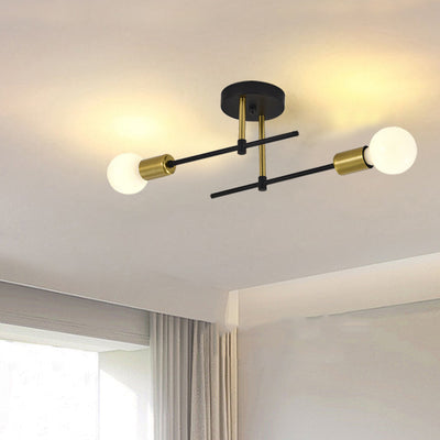 Contemporary Nordic Column Iron Glass 2-Light Semi-Flush Mount Ceiling Light For Living Room