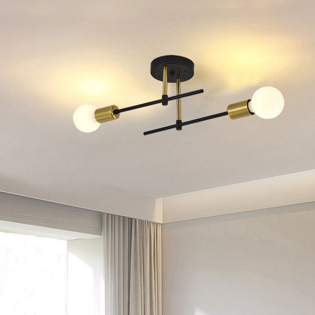 Luz de techo semiempotrada de 2 luces de vidrio y hierro con columna nórdica contemporánea para sala de estar 