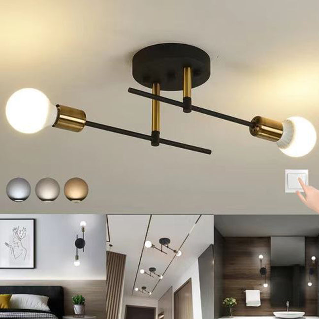 Luz de techo semiempotrada de 2 luces de vidrio y hierro con columna nórdica contemporánea para sala de estar 