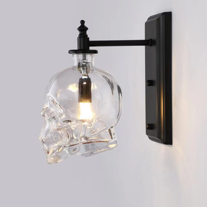 Contemporary Industrial Skull Iron Glass 1-Light Wall Sconce Lamp For Living Room