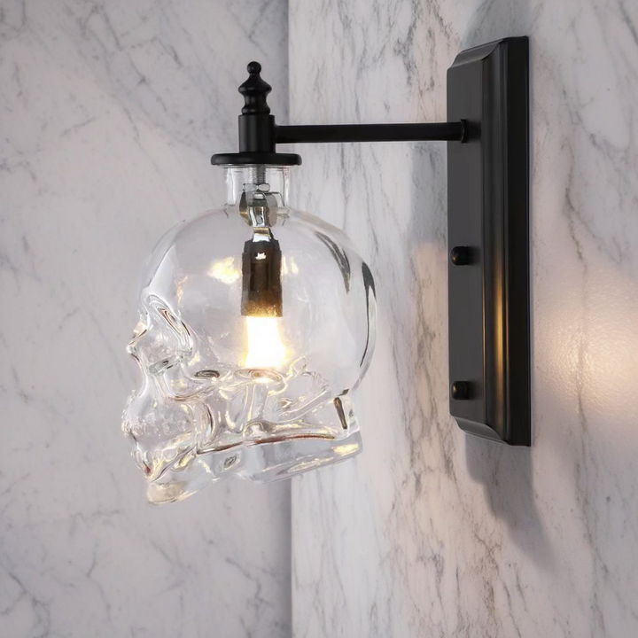 Contemporary Industrial Skull Iron Glass 1-Light Wall Sconce Lamp For Living Room