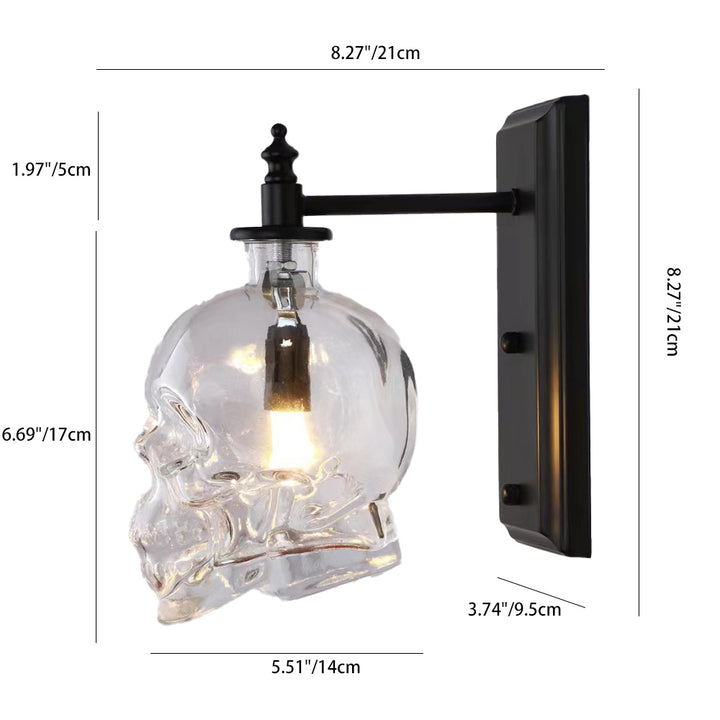 Contemporary Industrial Skull Iron Glass 1-Light Wall Sconce Lamp For Living Room