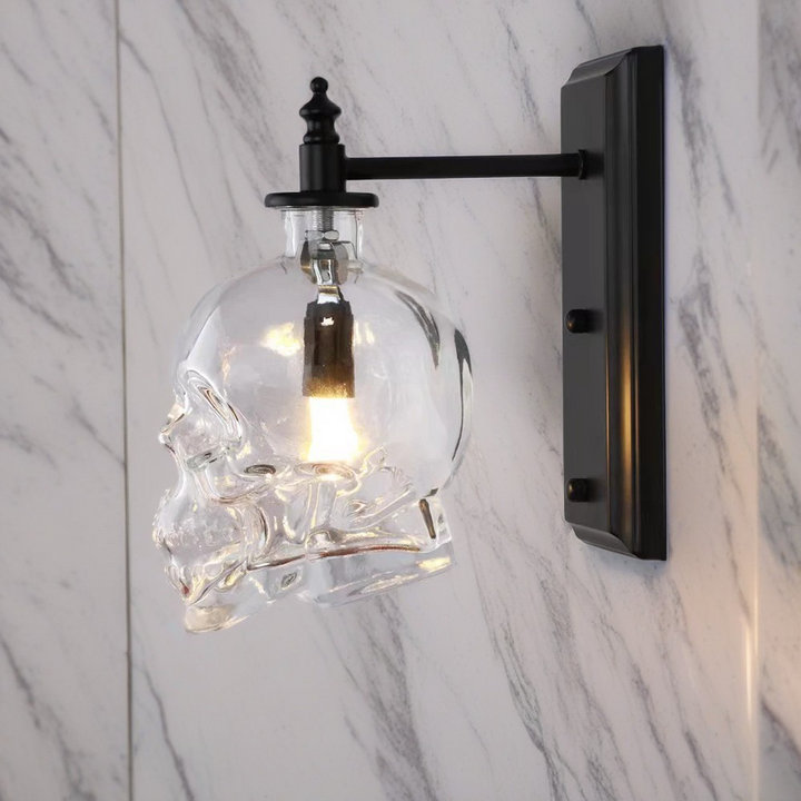 Contemporary Industrial Skull Iron Glass 1-Light Wall Sconce Lamp For Living Room