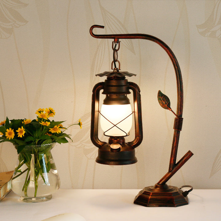 Lámpara de mesa contemporánea industrial ovalada de hierro y vidrio de 1 luz para sala de estar 