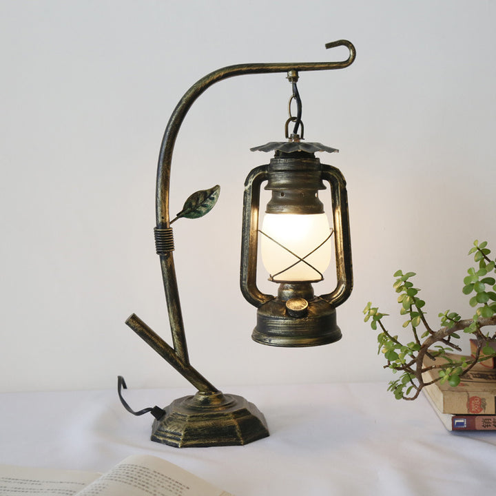 Lámpara de mesa contemporánea industrial ovalada de hierro y vidrio de 1 luz para sala de estar 