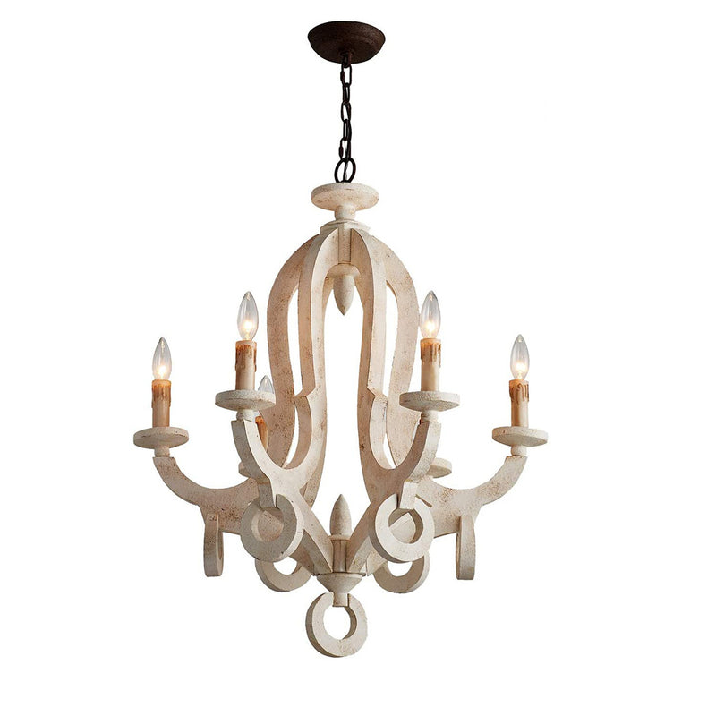 Traditional Rustic Candlestick Wood Glass 6-Light Chandeliers For Living Room