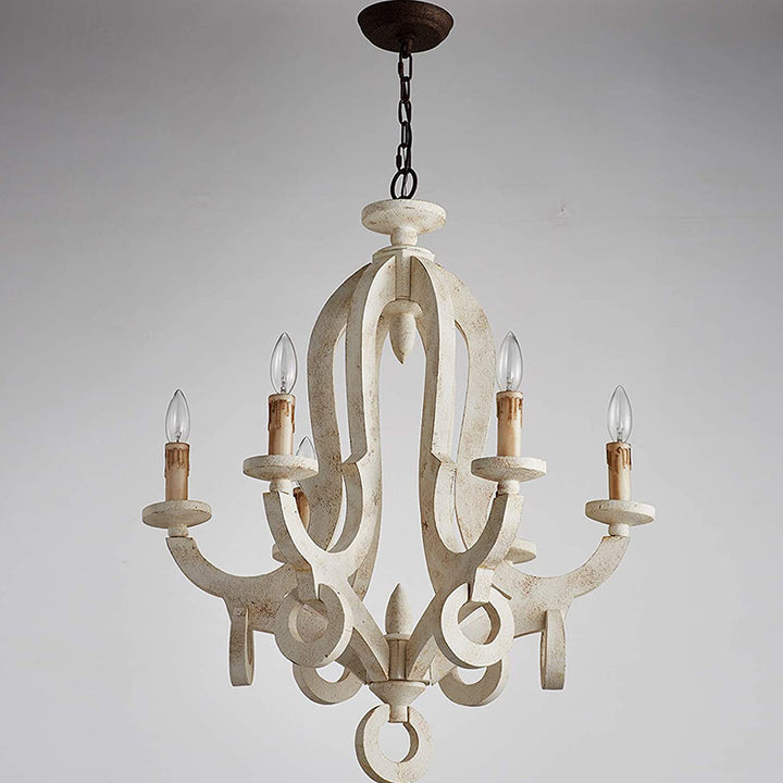 Traditional Rustic Candlestick Wood Glass 6-Light Chandeliers For Living Room