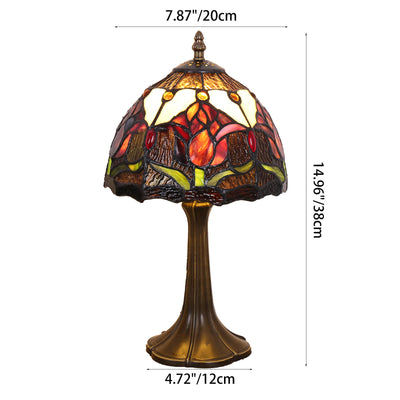 Traditional Tiffany Dome Iron Glass 1-Light Table Lamp For Living Room