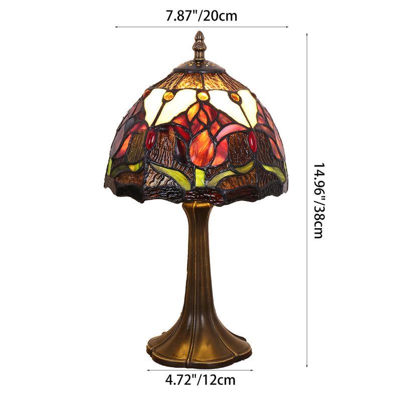 Traditional Tiffany Dome Iron Glass 1-Light Table Lamp For Living Room