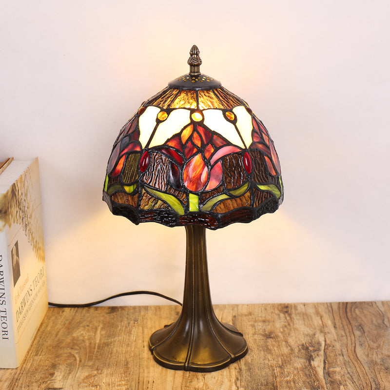 Traditional Tiffany Dome Iron Glass 1-Light Table Lamp For Living Room
