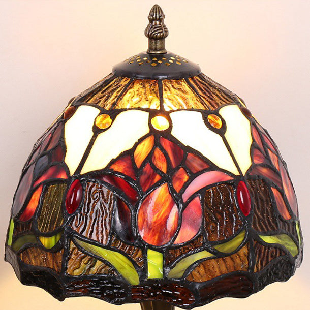 Traditional Tiffany Dome Iron Glass 1-Light Table Lamp For Living Room