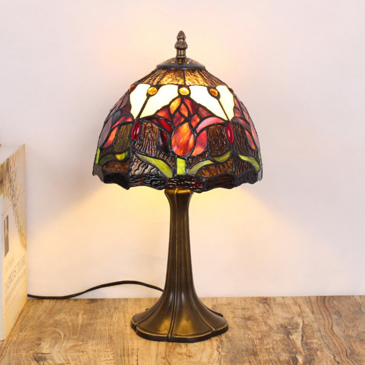 Traditional Tiffany Dome Iron Glass 1-Light Table Lamp For Living Room