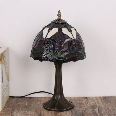 Traditional Tiffany Dome Iron Glass 1-Light Table Lamp For Living Room