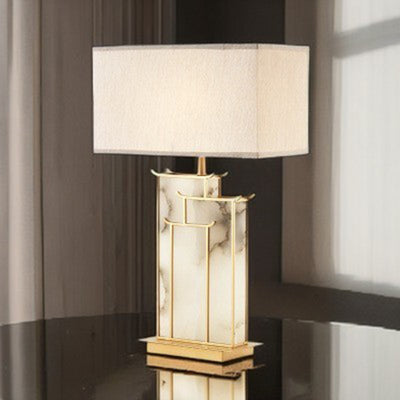 Traditional Chinese Rectangular Iron Fabric 1-Light Table Lamp For Living Room