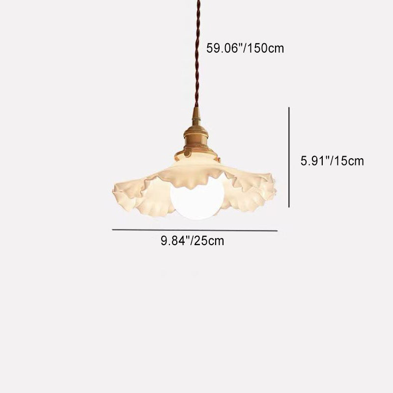 Contemporary Nordic Flower Copper Glass 1-Light Pendant Light For Living Room