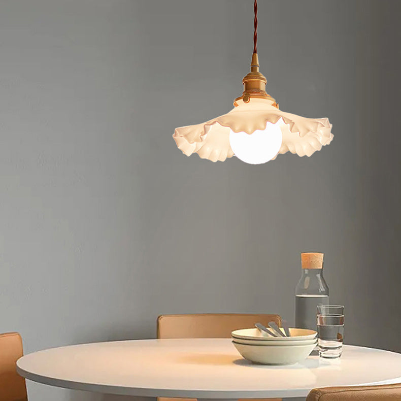 Contemporary Nordic Flower Copper Glass 1-Light Pendant Light For Living Room
