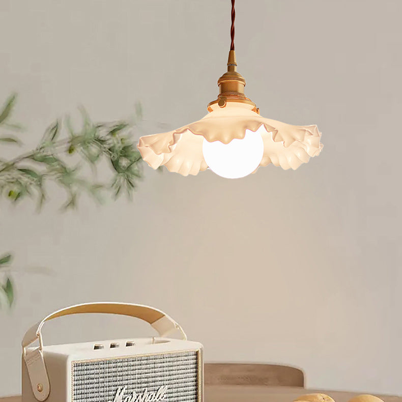 Contemporary Nordic Flower Copper Glass 1-Light Pendant Light For Living Room